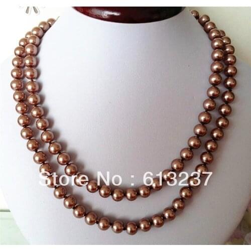 Free shipping pretty 8mm brown shell simulated-pearl round beads long chains necklaces for women eleagnt jewwley 36inch MY3346