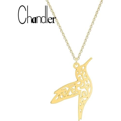 Chandler 316L Origami Hummingbird Necklace Gold Color Tiny Bird Necklaces For Women Thin Chain Colier Minimalist Callars Torque