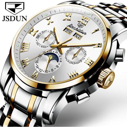 JSDUN Mens Mechanical Watches Sapphire Aristocratic Luxury Watch Men Multifunctional Waterproof Luminous Business WristWatch