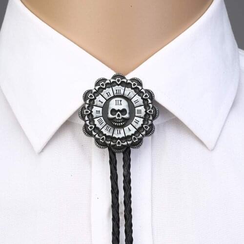 Skull head sunflower bolo tie for man Indian cowboy western cowgirl leather rope zinc alloy necktie