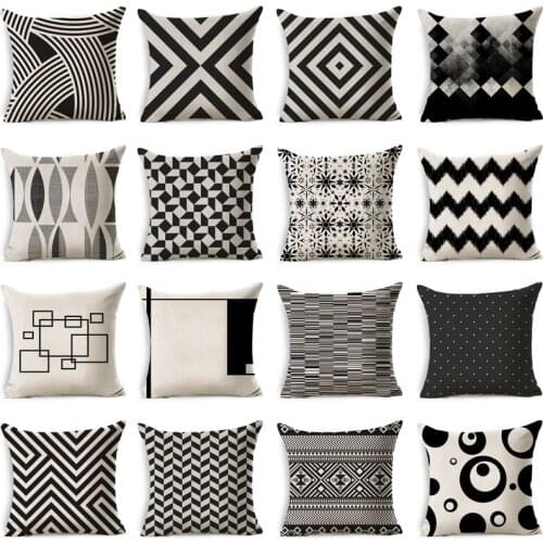 Black White Geometric Pattern Cotton Linen Throw Pillow Cushion Cover Car Home Sofa Bed Decorative Pillowcase Funda Cojin Luxury
