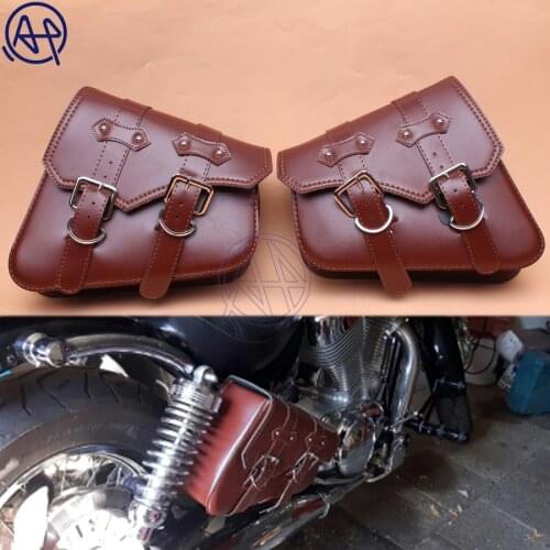 For Honda Yamaha Suzuki Harley Sportster XL 883 XL1200 Brown PU Leather Style Saddle Bag Motorcycle Luggage Side Tool Bag
