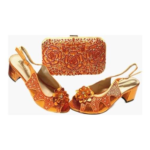 Doershow Italian Shoes and Bags To Match Shoes with Bag Set Decorated with Rhinestone Nigerian Women Wedding Shoes set!HGT1-9