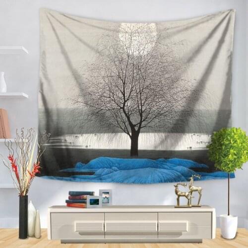 Home Decorative Wall Hanging Carpet Tapestry Rectangle Bedspread Tree Lake Pattern GT1189