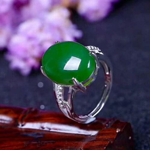 Hetian Biyu Silver Inlay Ring New Womens Ring New j16