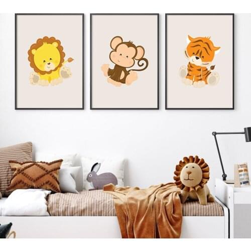 Cartoon African Wild Animals Canvas Painting Nursery Wall Art Picture Print Poster for Childrens Room Interior Home Decoration