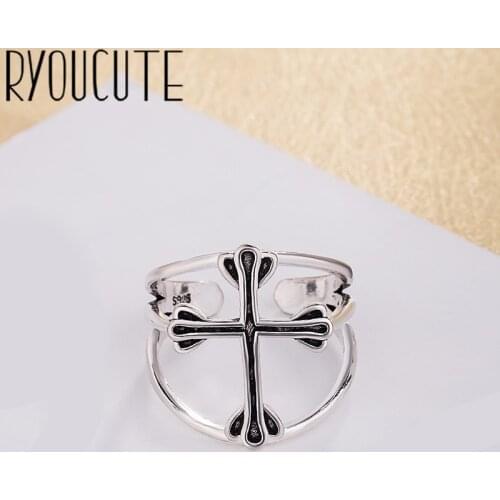 Bohemian Vintage Silver Color Cross Rings for Women Fashion Statement Jewelry Adjustable Finger Ring Girls Gifts