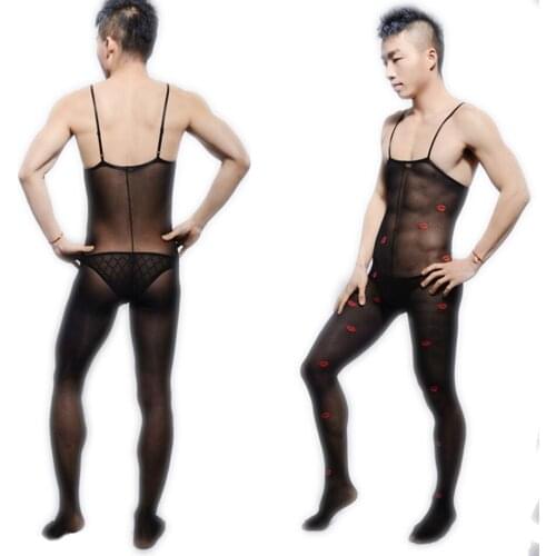 Men Bodysuit Sexy Strip Transparent Black Bar club Dance Party Bodystockings Male body building Body Stocking Striped