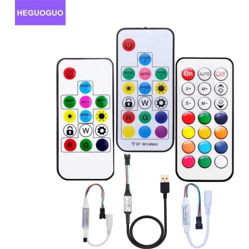DC5-24V Pixel Strip Light Controller Mini 3key RF IR 14Key 17key 21key 5V USB RGB LED Controller For WS2811 WS2812B LED Strip