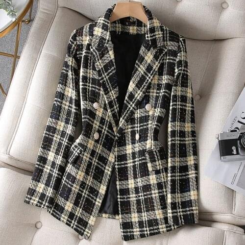 Korean autumn sports jacket womens oversized clothing Plaid sports jacket office womens jacket spring oversized clothing