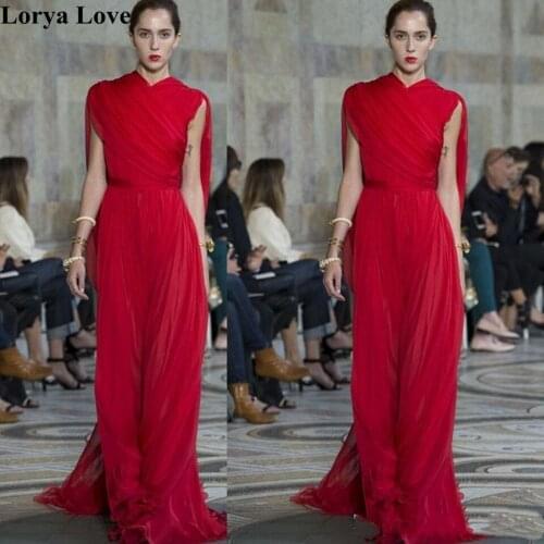 Red A-Line Formal Red Evening Dresses 2020 Sleeveless Robe De Soiree Chiffon Long Prom Gowns Women Elegant Graduation Maxi Dress