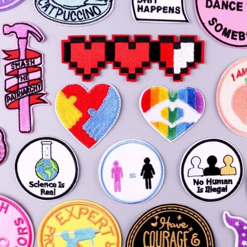 Colorful Patch Embroidery For Clothing Stripes Badge Patches For Clothes Love Heart Patch Iron On Patches On Clothes Cute Decor