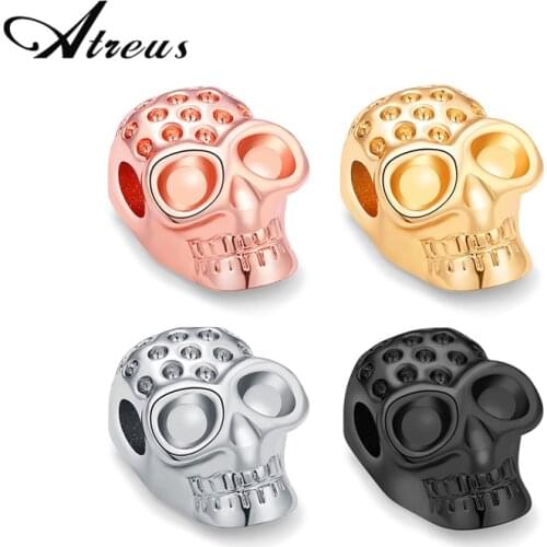 Atreus 3pcs/lot Punk Hollow Skull Charms Beads 13mm Copper Ghost Head Loose Spacer Beads For Handmade Jewelry Making