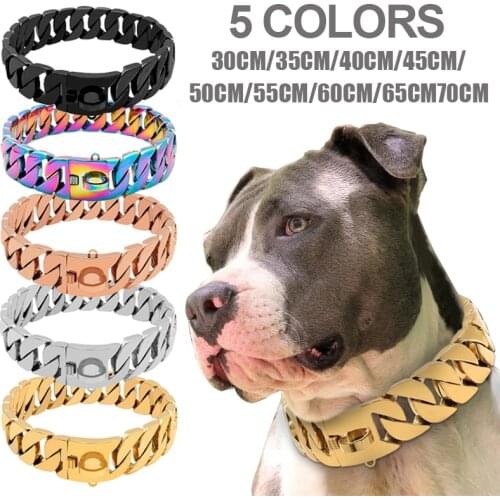 Strong Metal Dog Chain Collars Stainless Steel Pet Training Choke Collar For Large Dogs Pitbull Bulldog Silver Gold Collar
