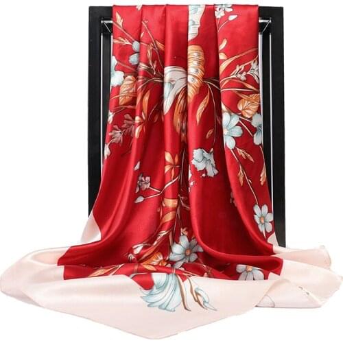 Fashion kerchief Hijab Scarf For Women Bandana Head Floral Print Silk Satin Hair Scarfs Female Square Shawls Scarves For Ladies
