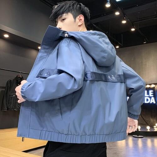 Large Size M-4XL Hooded Jacket Mens 2021 Autumn Solid Youth Slim Fit Casual Coats Streetwear Tops Spring Windbreaker Clothing