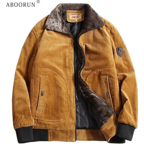 ABOORUN Plus Size 6XL Mens Corduroy Jackets Thick Down Cotton Jacket Winter Casual Warm Coat Outerwear for Male