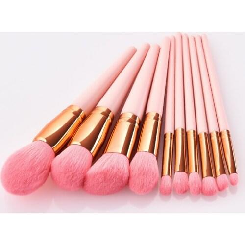 10pcs Makeup Brushes Pink wooden Handle For Powder Contour Blusher Liquid Cream Eyeshadow brush set T10149 pincel maquiagem