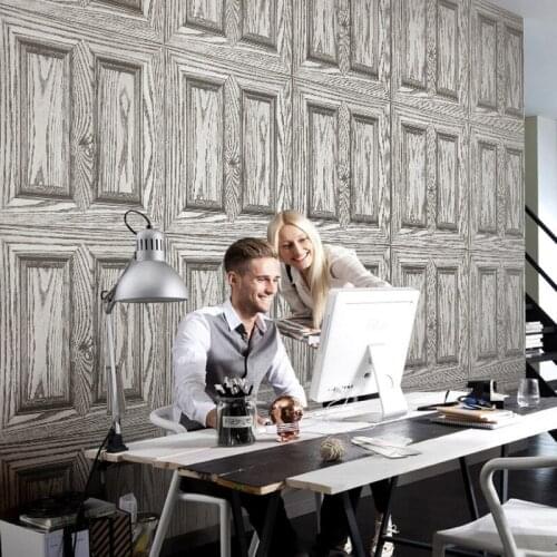 Beibehang Simulation wood grain pvc wallpaper cafe bar back wall restaurant study wallpaper gray brown blue 3d wallpaper photo