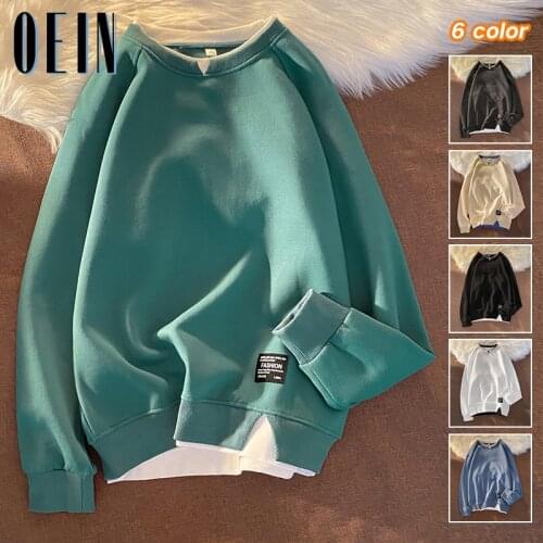 OEIN 2021 Autumn New Mens Hoodie Brand Casual Cotton Fleece Long Sleeve Men Sweatshirt Round Neck Multicolor Fashion Loose Tops