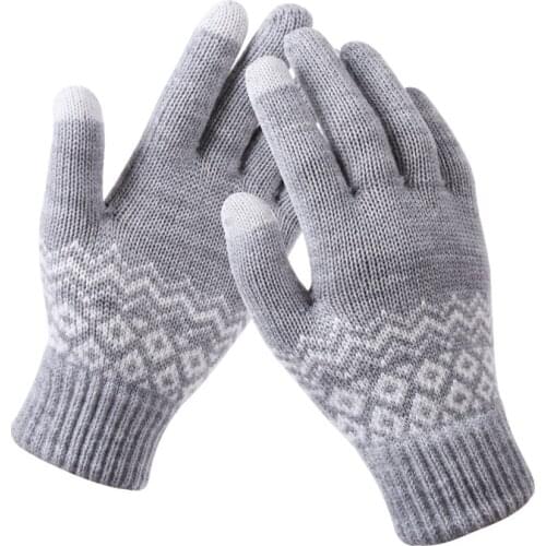 Women Winter Plus Velvet Keep Warm Touch Screen Jacquard Elegant Cute Lovely Retro Style Cycling Elasticity Knitted Gloves