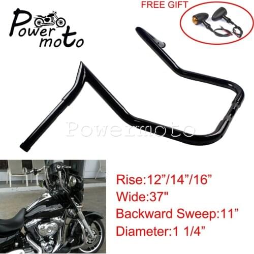 37" Wide 12" 14" 16" Rise Black Batwing Fairing Bar Ape Hanger Drag Handlebar for Harley Touring Dressers Baggers Street Glide