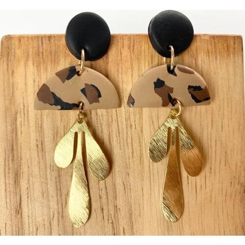 Clay Earrings Fashion Jewelry Leopard Geometric Originality Casual Idyllic Style Brown Dangle Polymer Clay Earrings for Women