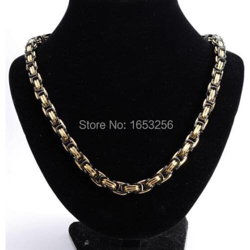 Heavy Black Gold 2-Tone Stainless Steel Square Byzantine Chain Link Necklace Men Gifts for Husband/ Father Jewelry 8mm 24