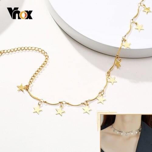 Vnox Adjustable Star Charms Chokers for Women Temperament Lady Girl Party Coin Heart Leaf Necklaces Stainless Steel Jewelry