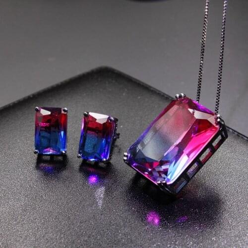 NEW Square Drop Jewelry Sets For Women Fashion Jewellery Multicolor nature stone crytal glass Stud Earrings and pendant necklace