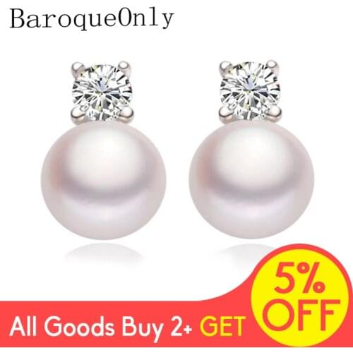 BaroqueOnly Shinny Studs Earrings 925 Silver Earrings Pearl Earrings Fine Jewelry Gifts for Women New White/Pink/Purple/Black