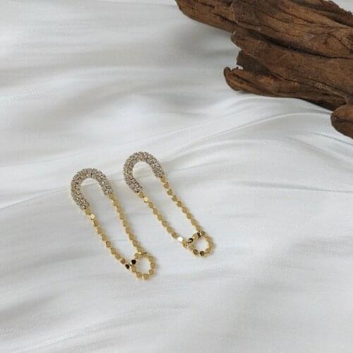 Gold Plated Chain Tassel Zircon Geometric Dangle Earrings For Women Korean New Design Fashion Jewelry Wedding Party Earrings