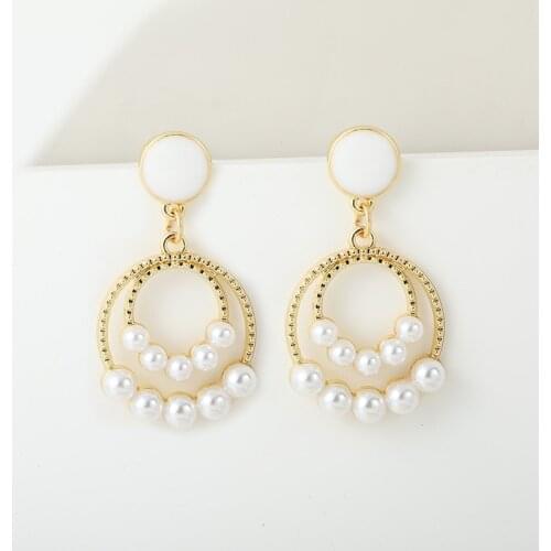 Korean Fashion Girl Earrings Punk New Pearl Sweet White Geometric Double Ring Net Red Wild Earrings Reserve Price Sale Bijoux