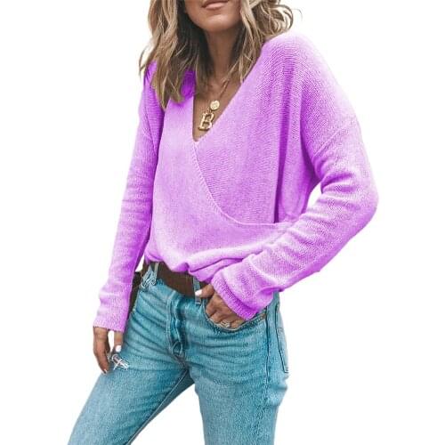 Woman sweaters Casual Long Sleeve Deep V Neck Front Wrapped Knitted Sweater Pullover sweater women женские свитера свитер женски