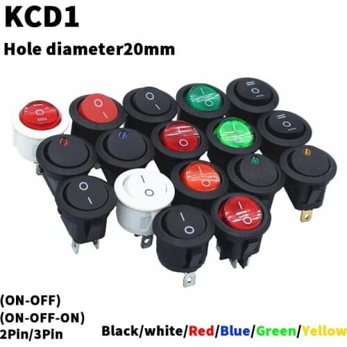 1pcs ON/OFF Round Rocker Switch LED illuminated Car Dashboard Dash Boat Van 12V 24V / 6A 250V / 10A 125V 2/3/4PIN Switch 20MM