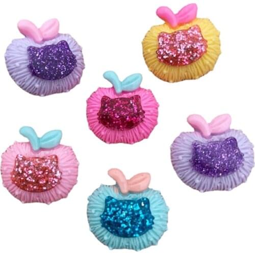 10pcs Mix Resin Colorful Glitter Paillette Filled Gold Powder Apple Cat Flatback Stone Child Scrapbook Home Accessories OF252