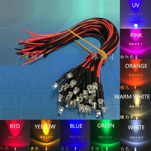 20PCS 3mm 5mm LED 12V 20cm Pre-wired White Red Green Blue Yellow UV RGB Diodo Lamp Decoration Light Emitting Diodes Pre-soldered