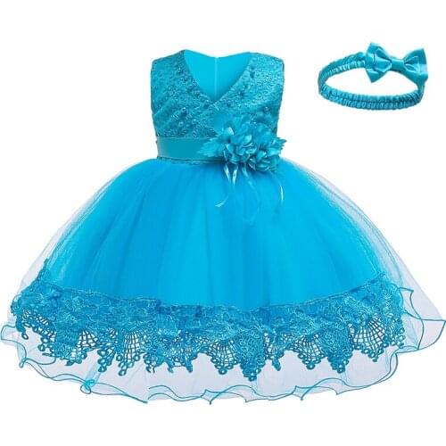 2021 Spring Summer New Bright Bead Infant Dress For Girls Dresses Bowknot Baby Girls Dresses Lace Kids Trailing Princess Dresses