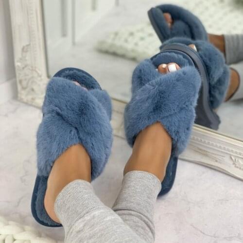 2021 Winter Warm Cute Home Sandals Women Short Plush Fluffy Platform Flats Butterfly Knot Bowtie House Shoes Sandalias Mujer