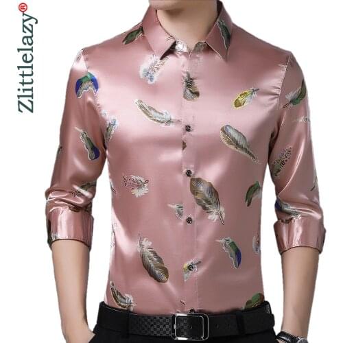 2020 Brand New Long Sleeve Men Social Shirt Streetwear Casual Feather Shirts Dress Mens Slim Regular Fit Clothes Fashions 80502