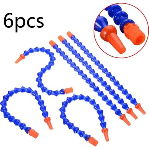 6pcs Adjustable Oil Coolant Hose 1/4 Plastic Round Nozzle Flexible Water Oil Cooling Pipes Hoses For CNC machine 300mm