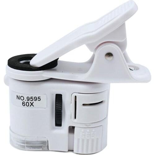 9595W 60X LED Phone Clip Magnifying Glass Jewellery Antiques Identification Magnifier for Identification Jewelry Mini Microscope