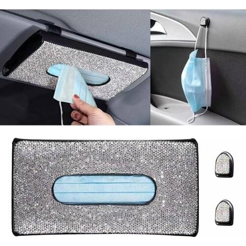 Car Tissue Holder Truck Vehicle Napkin Box with Diamonds Backrest Masks Hook