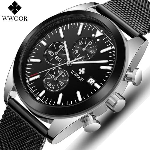 WWOOR 2021 Fashion Mens Watches Top Brand Luxury Quartz Wrist Watch Men Casual Mesh Waterproof Sport Watch MaleRelogio Masculino