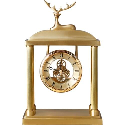 Zq Pure Brass Clock European and American Style Villa Entrance Decoration Living Room Simple Household Deer Table Clock