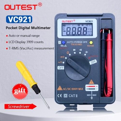 OUTEST VC921 Mini Digital Multimeter True-RMS Auto Range Frequency AC/DC Voltage 4000 counts pocket size meter