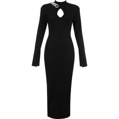 Elegant Bandage Dress Sexy Long Sleeve Black New Arrival Women Dresses Party Club Autumn Winter Clothing