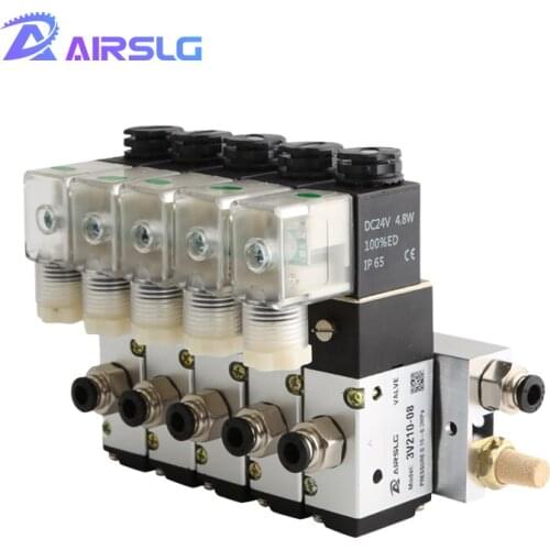 NC 3V110-06 Solenoid Valve Normally Close With Muffler Fitting Base Manifold Electromagnetic Block DC12V 24V AC 110V 220V 3 por