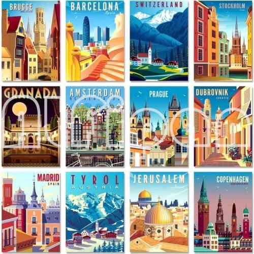Europe City 5D DIY Diamond Painting Cross Stitch Amsterdam Madrid Prague Scenery Mosaic Embroidery Wall Craft