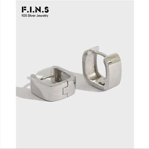 F.I.N.S Minimalist S925 Sterling Silver Wide Square Earring Hoops Geometric Small Earlobe Buckle Earrings Silver 925 Jewelry